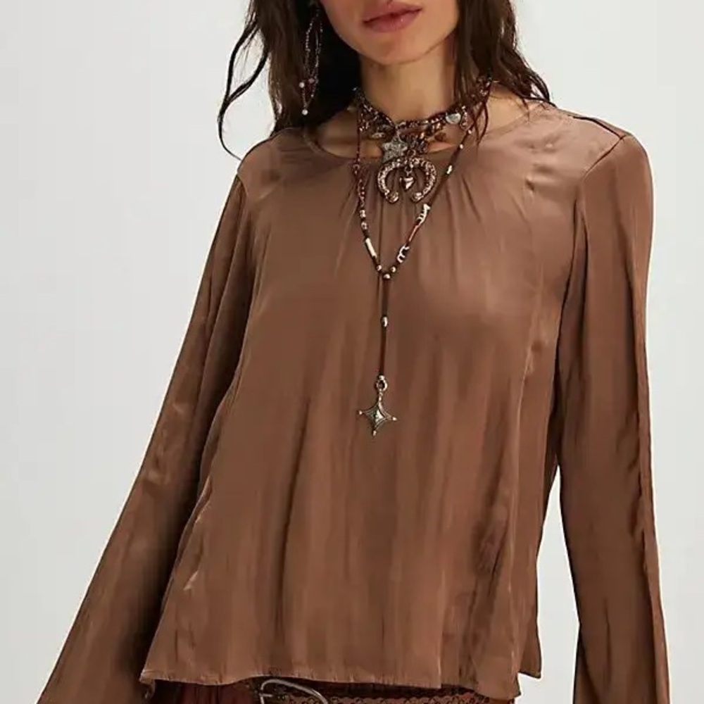 Free People Brown Flowing Blouse